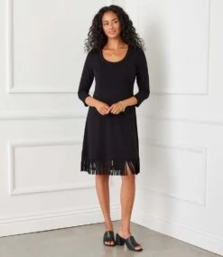 3/4 Sleeve Fringe Hem Dress