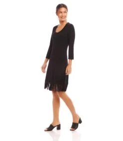 3/4 Sleeve Fringe Hem Dress -Karen Kane Store 1L14005 BLK karenkane 2025 Spring 00 2