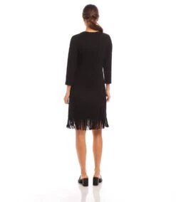 3/4 Sleeve Fringe Hem Dress -Karen Kane Store 1L14005 BLK karenkane 2025 Spring 00 3