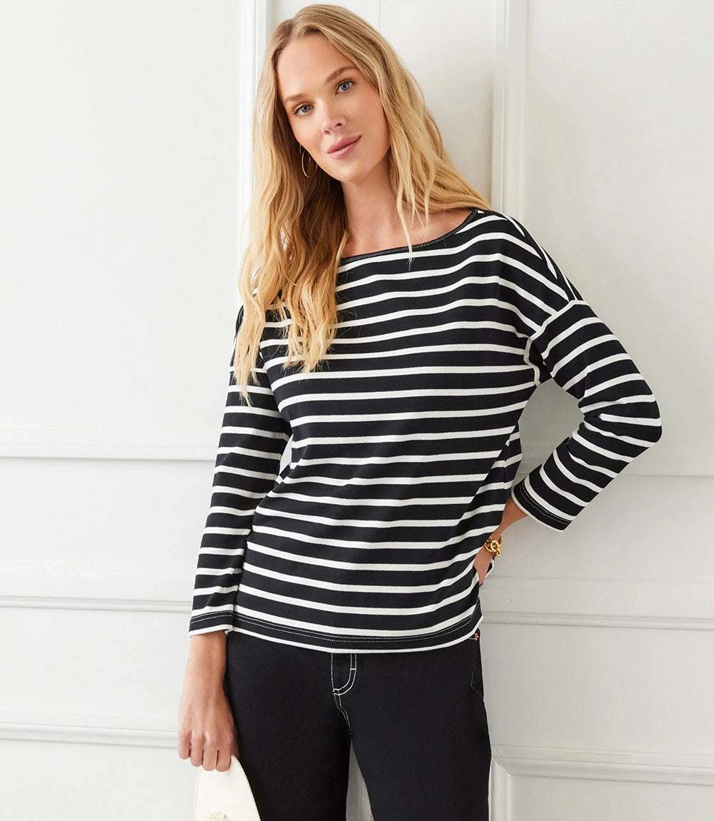 Stripe 3/4 Sleeve Boatneck Top 1 Stripe 3/4 Sleeve Boatneck Top
