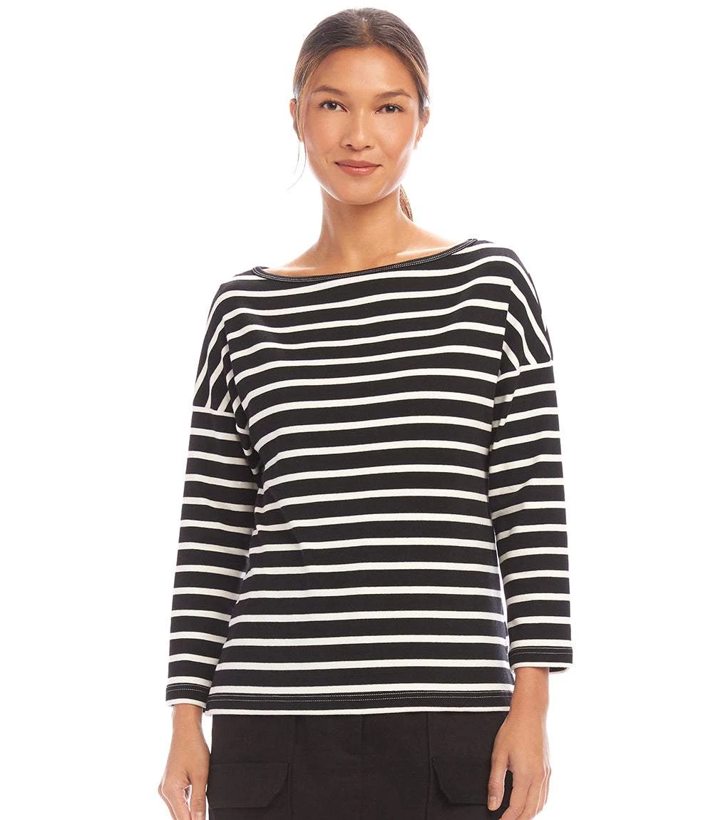 Stripe 3/4 Sleeve Boatneck Top 2 Stripe 3/4 Sleeve Boatneck Top - Image 2