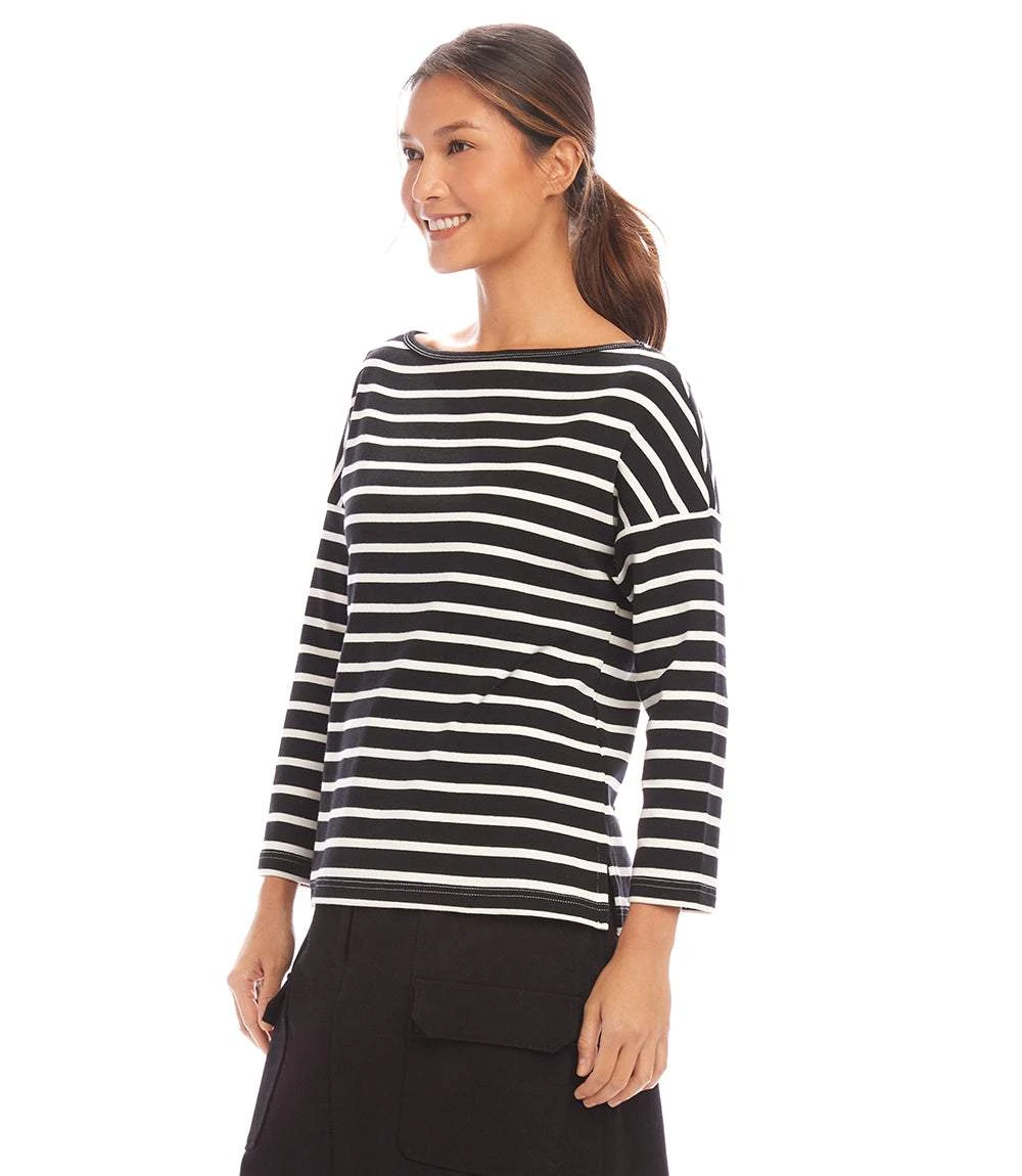 Stripe 3/4 Sleeve Boatneck Top 3 Stripe 3/4 Sleeve Boatneck Top - Image 3
