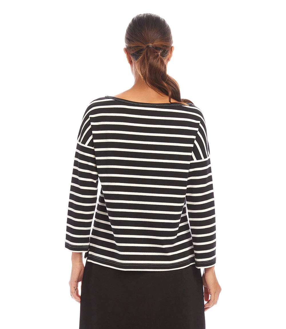 Stripe 3/4 Sleeve Boatneck Top 4 Stripe 3/4 Sleeve Boatneck Top - Image 4