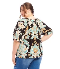 Plus Size Short Sleeve Peasant Button-Front Top -Karen Kane Store 1L20301W PRT karenkane 2025 Spring 00 3