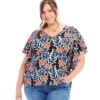 Plus Size Flutter Sleeve V-Neck Top