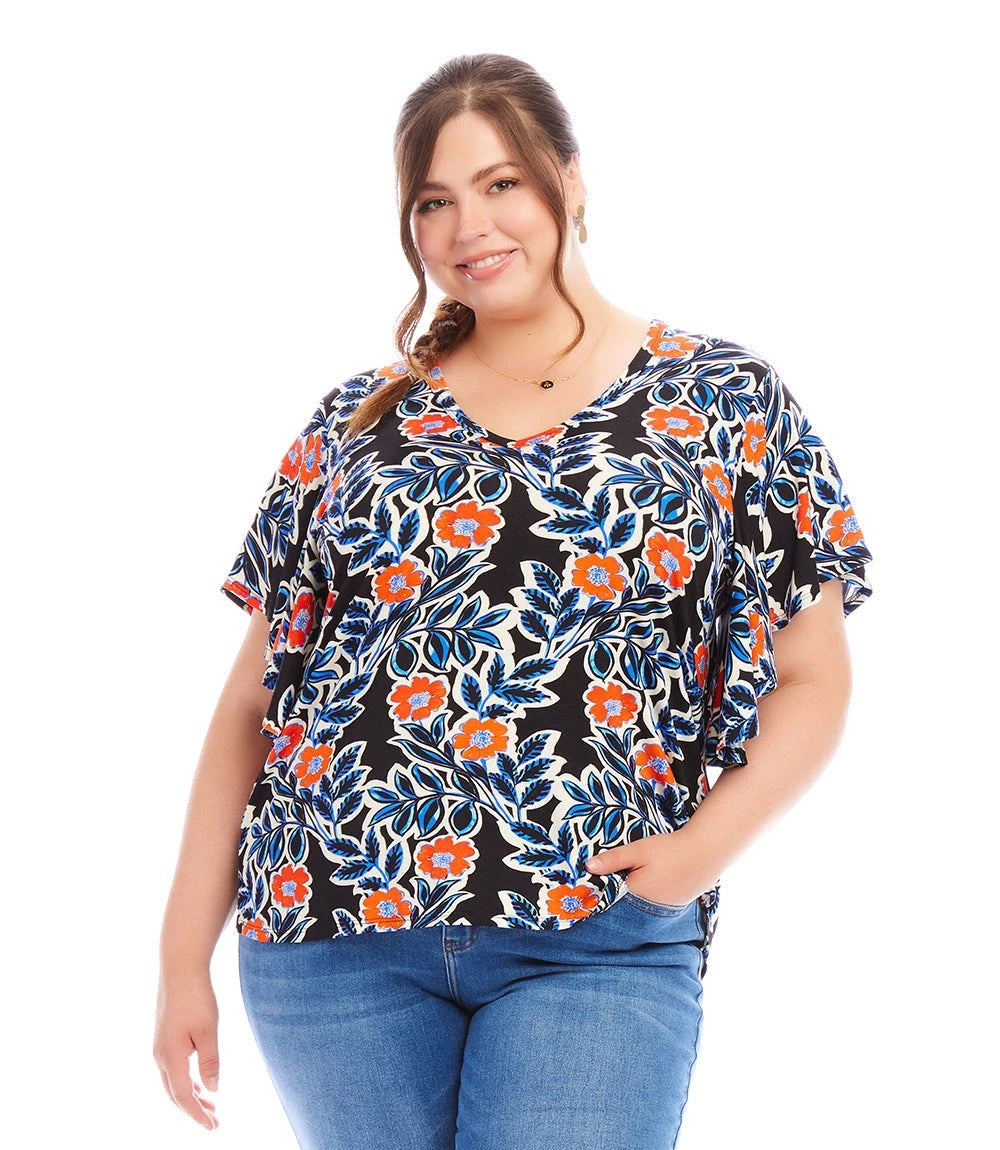Plus Size Flutter Sleeve V-Neck Top 1 Plus Size Flutter Sleeve V-Neck Top