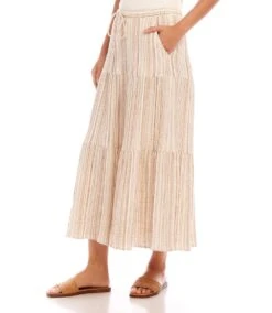 Metallic Stripe Tiered Midi Skirt -Karen Kane Store 1L24600 STP karenkane 2025 Spring 00 2