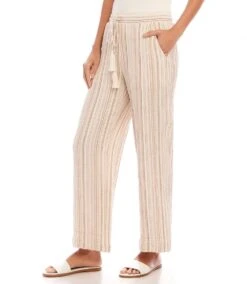 Metallic Stripe Drawstring Ankle Pants 7 Metallic Stripe Drawstring Ankle Pants -Karen Kane Store 1L24601 STP karenkane 2025 Spring 00 2
