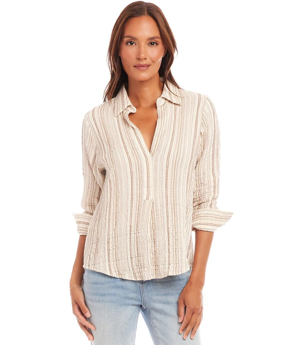 Metallic Stripe Ruched Sleeve Shirt 2 Metallic Stripe Ruched Sleeve Shirt - Image 2
