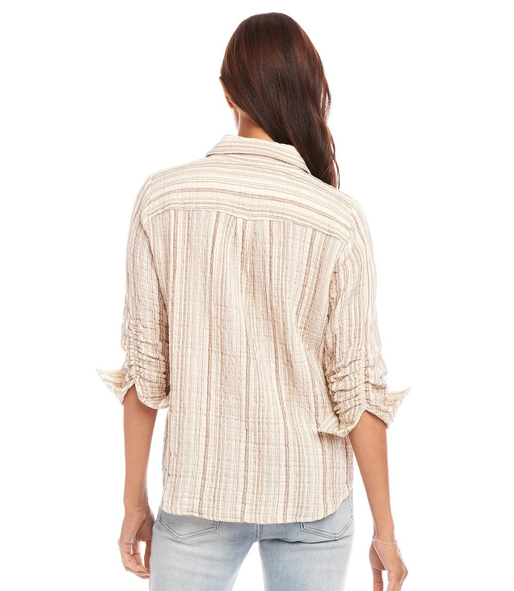 Metallic Stripe Ruched Sleeve Shirt 5 Metallic Stripe Ruched Sleeve Shirt - Image 5