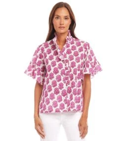 Short Sleeve Ruffle Trim Top 8 Short Sleeve Ruffle Trim Top -Karen Kane Store 1L24701 PRT karenkane 2025 Spring 00 2