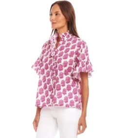 Short Sleeve Ruffle Trim Top 9 Short Sleeve Ruffle Trim Top -Karen Kane Store 1L24701 PRT karenkane 2025 Spring 00 3