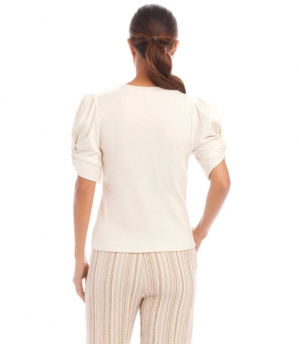 Petite Size Ribbed Twist Sleeve V-Neck Top 4 Petite Size Ribbed Twist Sleeve V-Neck Top - Image 4