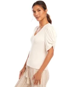 Petite Size Ribbed Twist Sleeve V-Neck Top 10 Petite Size Ribbed Twist Sleeve V-Neck Top -Karen Kane Store 1L27202P ECR karenkane 2025 Spring 00 4