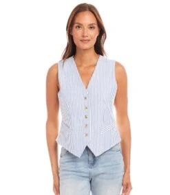 Stripe Button-Up Vest -Karen Kane Store 1L27501 STP karenkane 2025 Spring 00 1