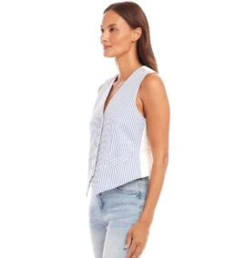 Stripe Button-Up Vest -Karen Kane Store 1L27501 STP karenkane 2025 Spring 00 2