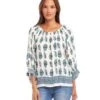 Border Print Blouson Sleeve Top
