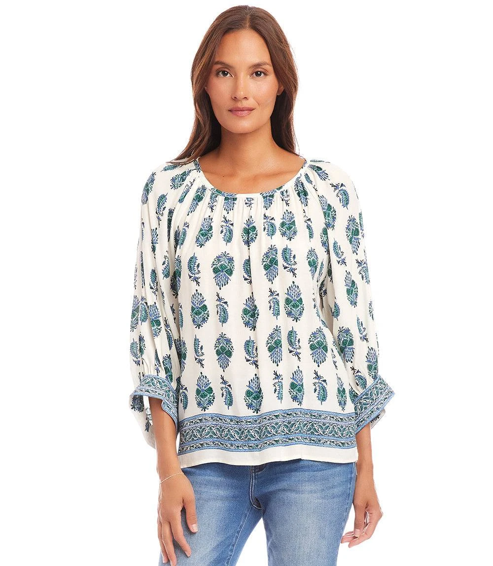 Border Print Blouson Sleeve Top 1 Border Print Blouson Sleeve Top