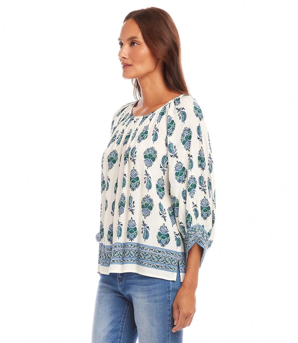 Border Print Blouson Sleeve Top 2 Border Print Blouson Sleeve Top - Image 2