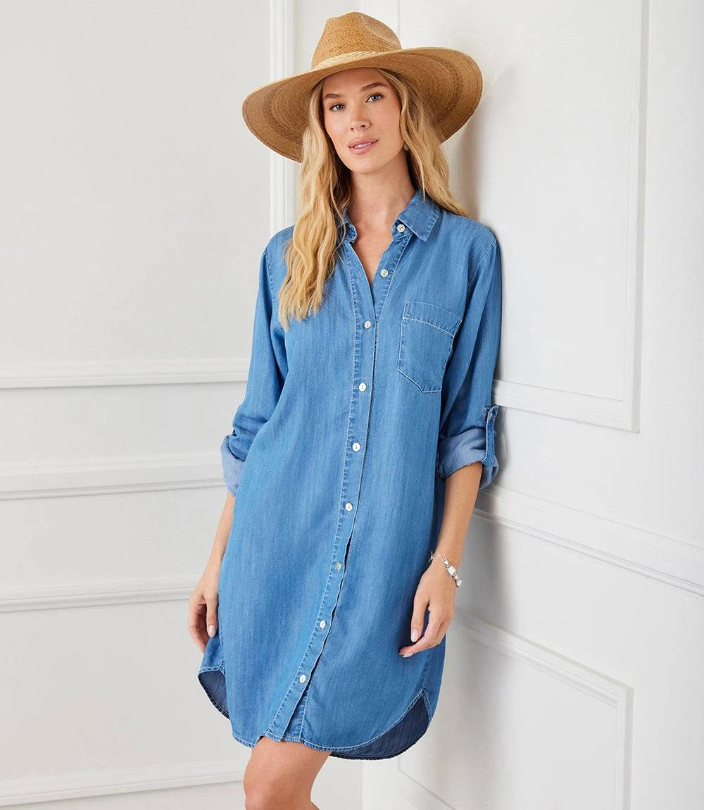 Roll Tab Chambray Shirtdress 2 Roll Tab Chambray Shirtdress - Image 2