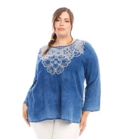 Plus Size Embroidered Boatneck Tunic