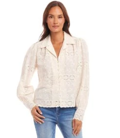Long Sleeve Embroidered Blouse -Karen Kane Store 1L70232 CRE karenkane 2025 Spring 00 1