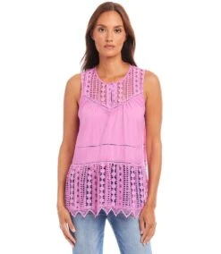 Petite Size Lace Trim Sleeveless Top