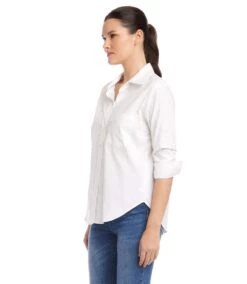 Ruched Sleeve Button-Up Shirt -Karen Kane Store 1L70253 WHT karenkane 2025 Spring 02