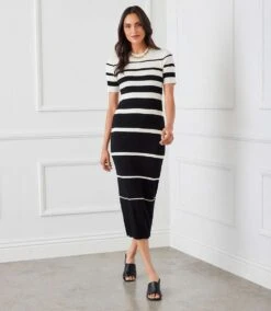 Stripe Ribbed Sweater Midi Dress 12 Stripe Ribbed Sweater Midi Dress -Karen Kane Store 1L89921 BLK karenkane 2025 Spring 00