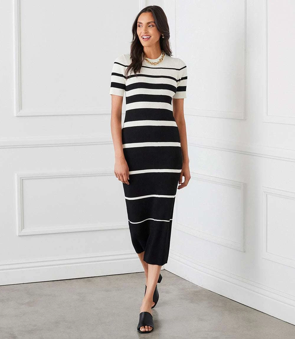 Stripe Ribbed Sweater Midi Dress 2 Stripe Ribbed Sweater Midi Dress - Image 2