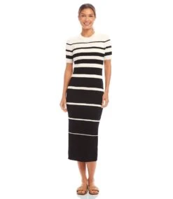 Stripe Ribbed Sweater Midi Dress 9 Stripe Ribbed Sweater Midi Dress -Karen Kane Store 1L89921 BLK karenkane 2025 Spring 00 1