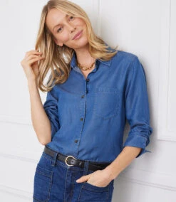 Ruched 3/4 Sleeve Button-Up Shirt