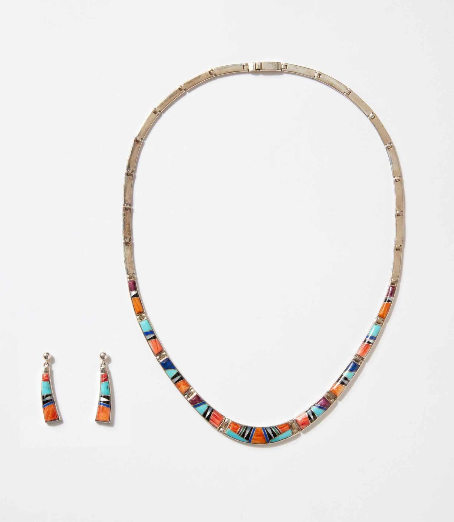 Multi Color Turquoise Inlay Necklace & Earring Set 2 Multi Color Turquoise Inlay Necklace & Earring Set - Image 2