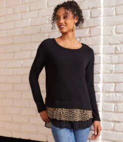 Layered Contrast Leopard Sweater