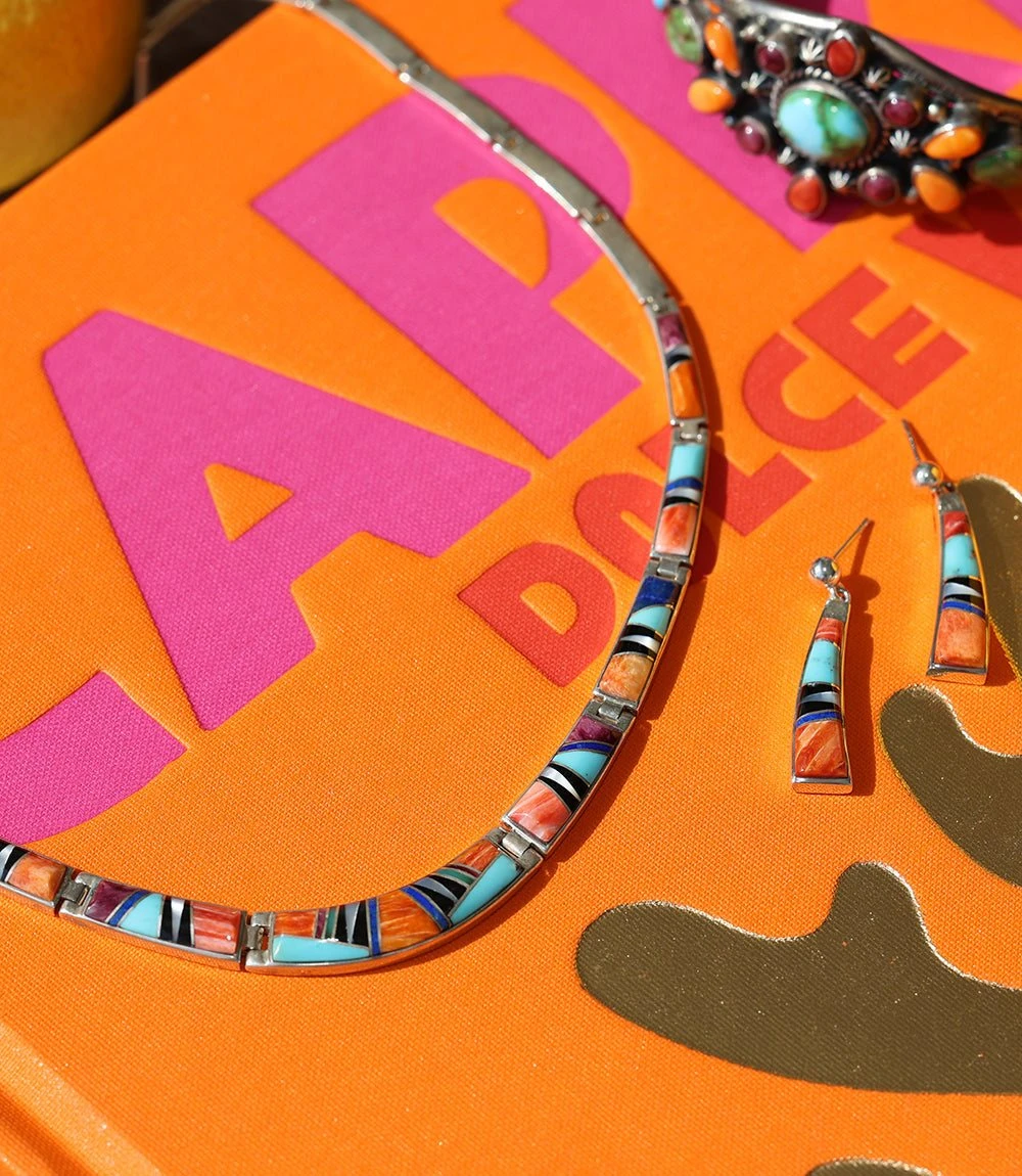 Multi Color Turquoise Inlay Necklace & Earring Set 1 Multi Color Turquoise Inlay Necklace & Earring Set