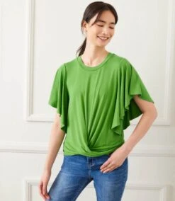 Petite Size Flutter Sleeve Drape Front Top