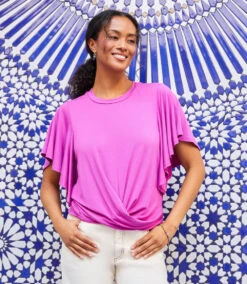 Flutter Sleeve Drape Front Top 10 Flutter Sleeve Drape Front Top -Karen Kane Store 2L13042 ORC KK 2025 Summer 00 1