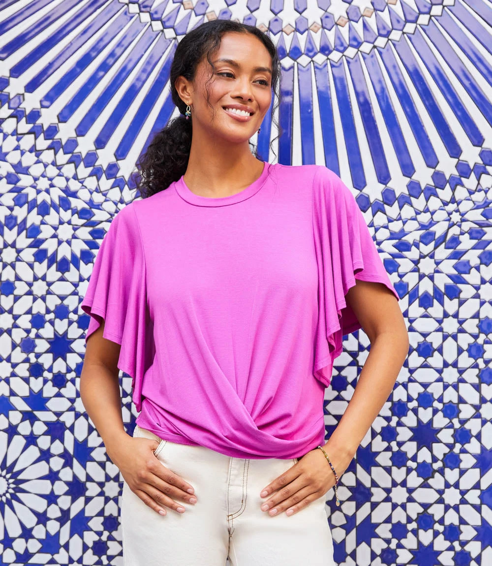 Flutter Sleeve Drape Front Top 5 Flutter Sleeve Drape Front Top - Image 5