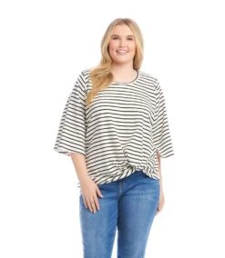 Plus Size Stripe Flare Sleeve Pick Up Top