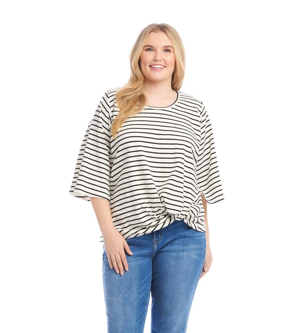 Plus Size Stripe Flare Sleeve Pick Up Top 1 Plus Size Stripe Flare Sleeve Pick Up Top
