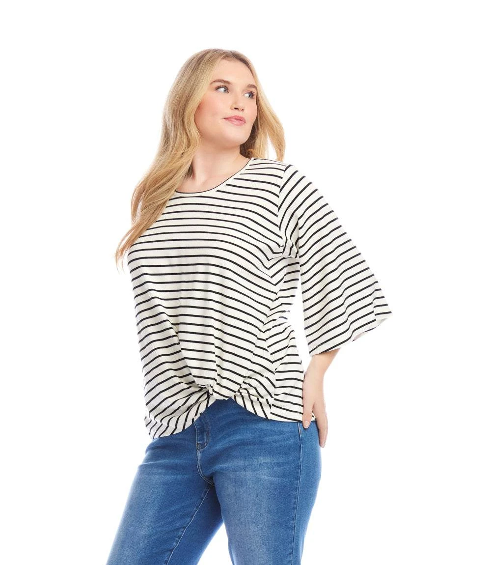 Plus Size Stripe Flare Sleeve Pick Up Top 2 Plus Size Stripe Flare Sleeve Pick Up Top - Image 2