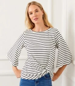 Stripe Flare Sleeve Pick-Up Top