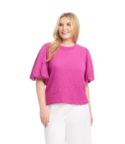 Plus Size Puff Sleeve Textured Top