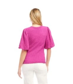 Petite Size Puff Sleeve Textured Top -Karen Kane Store 2L20803 ORC KK 2025 Summer 00 3