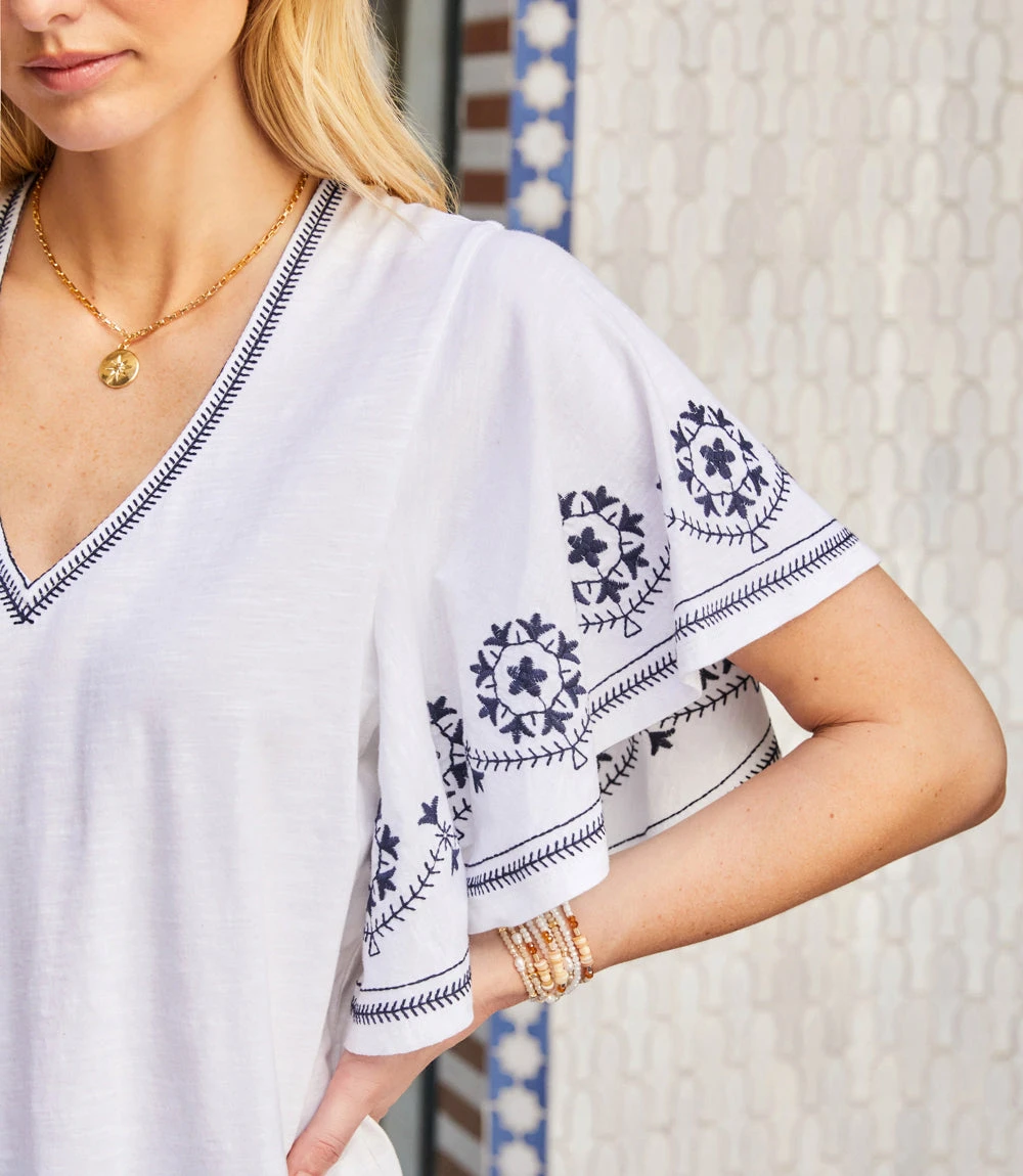 Petite Size Embroidered Flutter Sleeve Top 7 Petite Size Embroidered Flutter Sleeve Top - Image 7