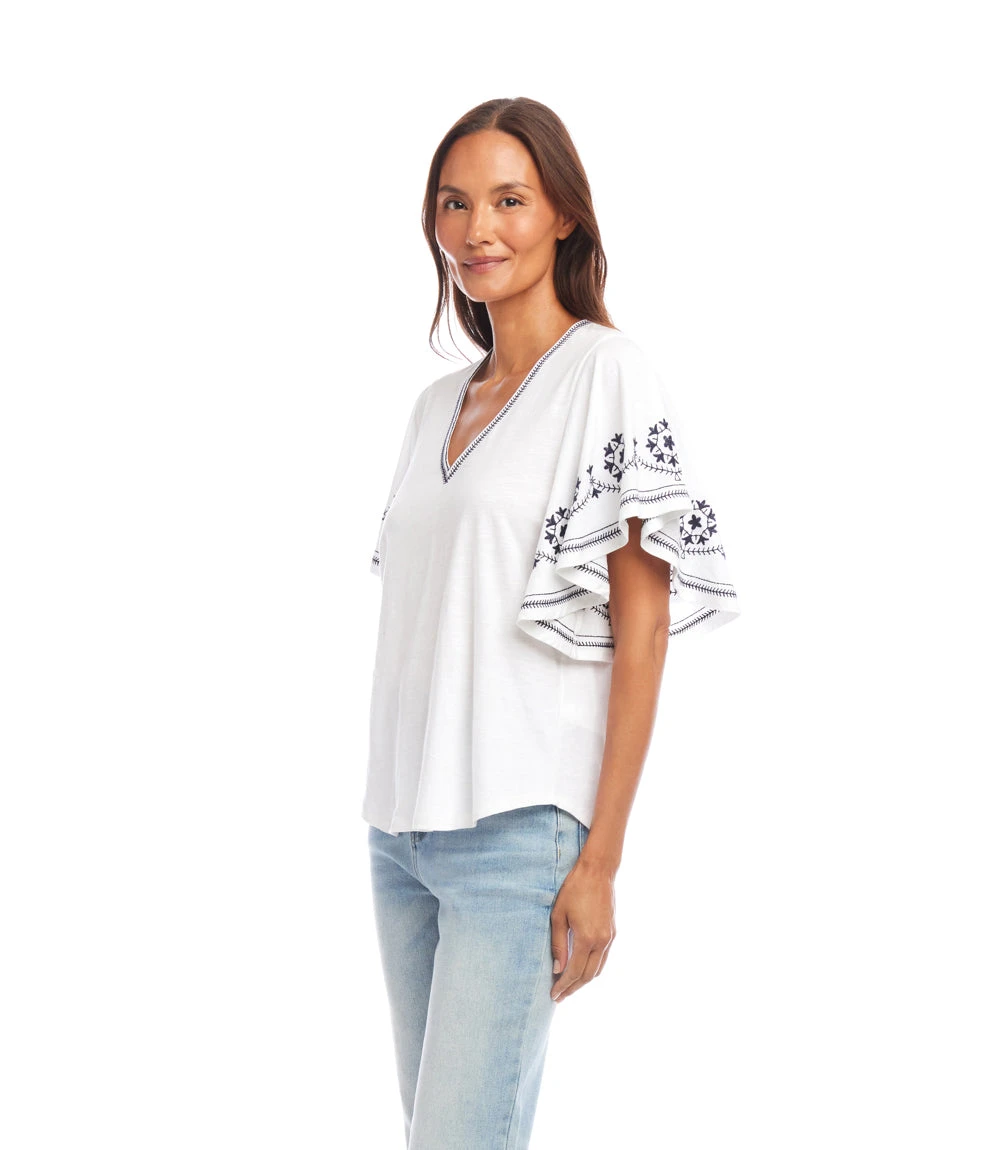 Petite Size Embroidered Flutter Sleeve Top 5 Petite Size Embroidered Flutter Sleeve Top - Image 5