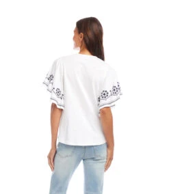 Petite Size Embroidered Flutter Sleeve Top 13 Petite Size Embroidered Flutter Sleeve Top -Karen Kane Store 2L21701P owh karenkane 2025 Summer 00 5