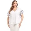 Plus Size Embroidered Flutter Sleeve Top