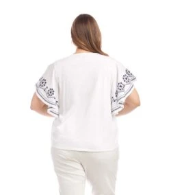 Plus Size Embroidered Flutter Sleeve Top -Karen Kane Store 2L21701W OWH karenkane 2025 Summer 00 3