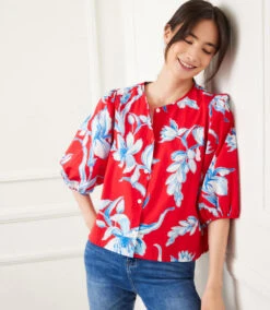 Petite Size Puff Sleeve Button-Front Shirt